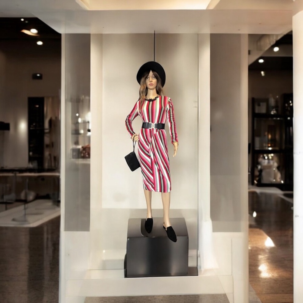 Zara Colorful Striped Long Sleeve Midi Dress Retail $49